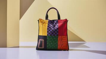 Stunning photograph of African black Ankara print patterns in yellow, purple, red, green, orange, and black photo