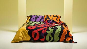 Stunning photograph of African black Ankara print patterns in yellow, purple, red, green, orange, and black photo