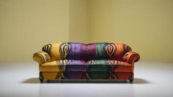 Stunning photograph of African black Ankara print patterns in yellow, purple, red, green, orange, and black photo