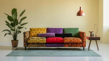 Stunning photograph of African black Ankara print patterns in yellow, purple, red, green, orange, and black photo
