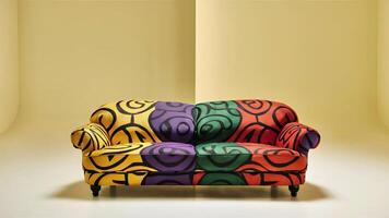 Stunning photograph of African black Ankara print patterns in yellow, purple, red, green, orange, and black photo