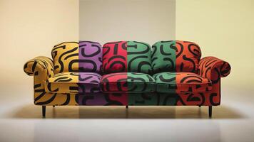 Stunning photograph of African black Ankara print patterns in yellow, purple, red, green, orange, and black photo