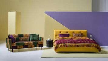 Stunning photograph of African black Ankara print patterns in yellow, purple, red, green, orange, and black photo