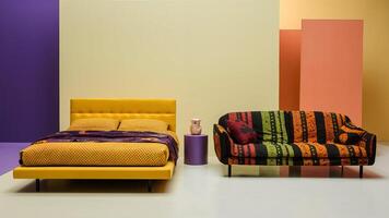 Stunning photograph of African black Ankara print patterns in yellow, purple, red, green, orange, and black photo