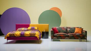 Stunning photograph of African black Ankara print patterns in yellow, purple, red, green, orange, and black photo