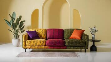 Stunning photograph of African black Ankara print patterns in yellow, purple, red, green, orange, and black photo