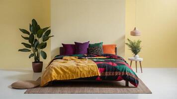 Stunning photograph of African black Ankara print patterns in yellow, purple, red, green, orange, and black photo