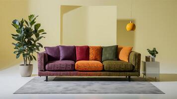 Stunning photograph of African black Ankara print patterns in yellow, purple, red, green, orange, and black photo