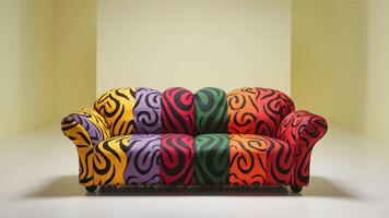 Stunning photograph of African black Ankara print patterns in yellow, purple, red, green, orange, and black photo