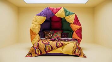 Stunning photograph of African black Ankara print patterns in yellow, purple, red, green, orange, and black photo