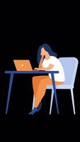 Exhausted Female Office Worker Sitting At The Table On Vertical On Alpha Channel 2D Cartoon Animation video