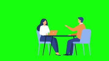 trabalho entrevista. uma candidato para uma posição dentro uma companhia é falando para a hr Gerente em tela verde fundo video