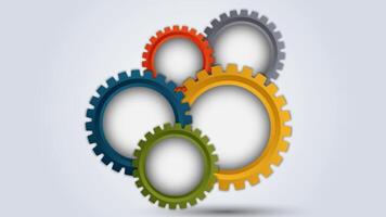 Gear setting rotation icons set. Isolated colorful gears mechanism and cog wheel gear spinning on white background. Progress or construction concept. Cogwheel icons video