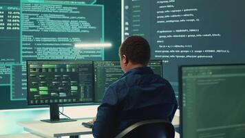 Cyber security experts team working on encryption and IT security in a governmental agency. Specialists working on cyber operations, network security and data protection for national safety. Camera A. video