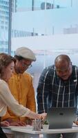 Vertical Entrepreneur collaborates with a real estate team of experts to plan a high class office space renting during a tour. Client negotiating the contract and reaching an agreement. Camera B. video