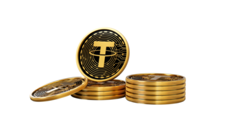 3d Stack Of Golden Cryptocurrency Tether USDT Coins Stack 3d Illustration png