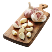 Garlic cloves on a wooden board transparent background png