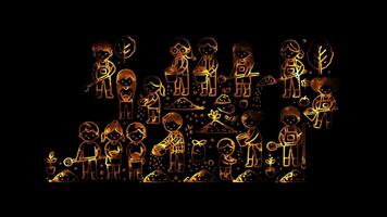 Glowing looping World soil day people caring for soil. neon frame effect, black background. video