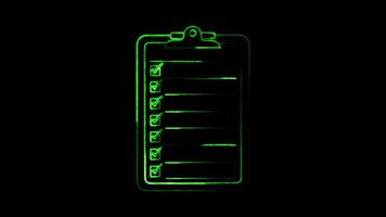 Glowing looping New Year Day List of New Year's resolutions. neon frame effect, black background. video