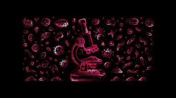 Glowing looping World soil day Soil microorganisms under a microscope. neon frame effect, black background. video