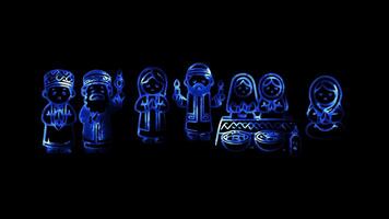 Glowing looping New Year Day Religious New Year ceremony. neon frame effect, black background. video