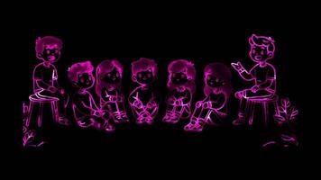 Glowing looping Coming of Age Day Japan Young adults discussing adulthood challenges. neon frame effect, black background. video