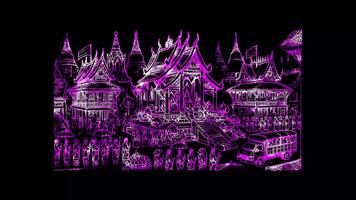 Glowing looping loy kratong day historical depiction of Loy Krathong in Sukhothai. neon frame effect, black background. video