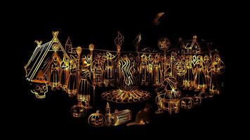 Glowing looping Halloween day ancient Celtic festival of Samhain. neon frame effect, black background. video