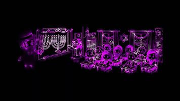 Glowing looping Hanukkah day Classroom lesson about Hanukkah. neon frame effect, black background. video