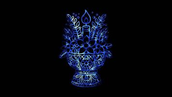 Glowing looping loy kratong day decorated krathong. neon frame effect, black background. video
