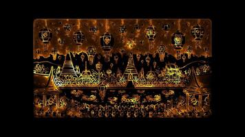Glowing looping loy kratong day spectacular night view of Loy Krathong. neon frame effect, black background. video