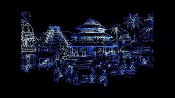 Glowing looping Diwali Day ancient Indian civilization. neon frame effect, black background. video