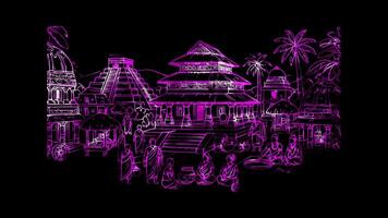 Glowing looping Diwali Day ancient Indian civilization. neon frame effect, black background. video