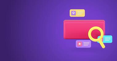 NFT media file management library searching image in digital database 3d icon animation loop. Multimedia document administration internet content data analyzing technology video