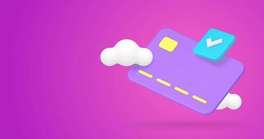 Banking account success e money storage on credit debit card done checkmark 3d icon animation loop. Financial security shopping payment protection budget commercial digital technology video