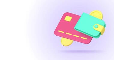 Digital wallet banking account card for e money financial transaction 3d icon animation loop. E commerce currency exchange business payment send receive shopping transfer technology video