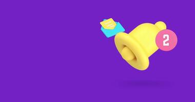 Ring bell incoming notification with number for online chat message 3d icon animation loop. Cyberspace interface alert warning badge web communication email inbox mail mailbox notice video