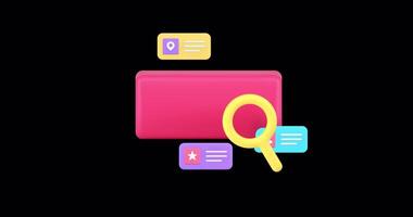 NFT media file management library searching image in digital database 3d icon animation with alpha channel. Multimedia document administration internet content data analyzing technology video