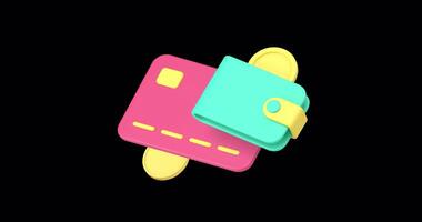 Digital wallet banking account card for e money financial transaction 3d icon animation with alpha channel. E commerce currency exchange business payment send receive shopping transfer technology video