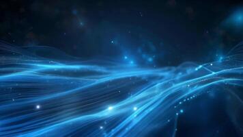 Abstract digital landscape with blue glowing lines and particles, representing data flow in a futuristic technology concept. video