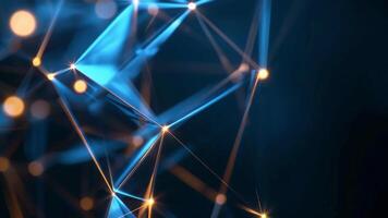 Abstract digital network background with glowing connections and geometric shapes in blue and orange tones, representing technology and communication. video