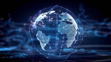 Digital globe with futuristic network connections representing global communication and technology innovation. video