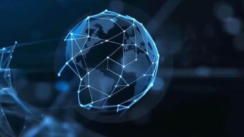 Abstract digital network connection, black background with blue glowing lines and nodes, representing technology and innovation video