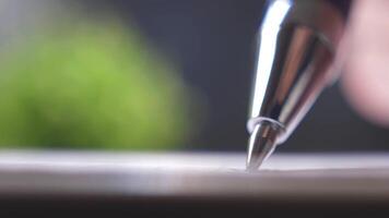 Ballpoint pen. Person signs a document on paper, shallow depth of field video