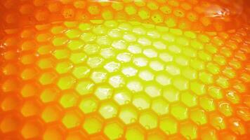 Natural honey flows down on honeycomb, close-up view video