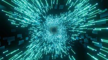 Glowing neon rays in motion with speed of light, 3d loop video