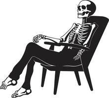 Relaxing Rest in Bones Black Graphic Chillaxing Skeletal Comfort Chair Icon Design vector