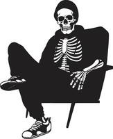 Serene Skeleton Seating Chill Icon Tranquil Bone Throne Black Relaxation Graphic vector