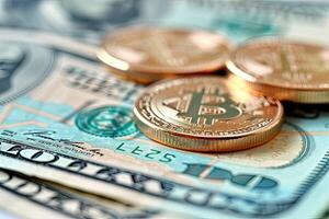 A collection of coins is placed on a twenty dollar banknote photo
