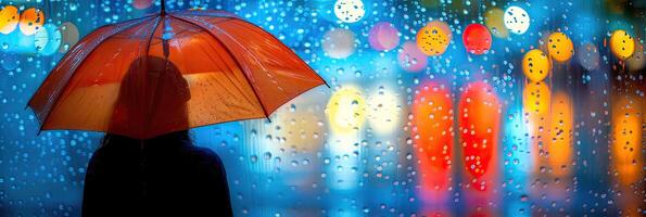 A person is standing in the rain with an umbrella photo